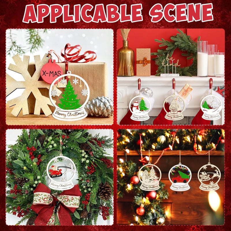 Sophena 36PCS Wooden Hollow Christmas Ornaments for Paint Christmas Tree Decorations 6 Styles, DIY Blank Unfinished Wood Reindeer Santa Claus Snowman Snowflake Angle Cutouts for Crafts Winter Hanging Decora - Image 5